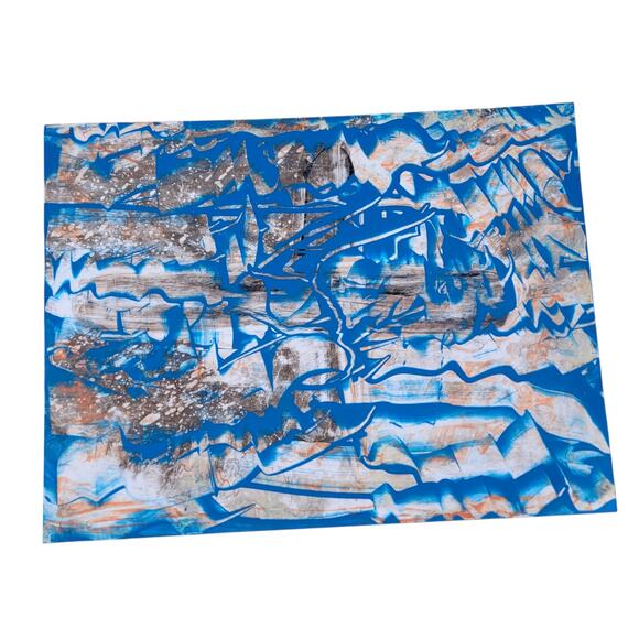 Abstract Wall Art Painting on Photo Paper by Local Artist in Blue,Orange, Browns - Picture 1 of 4